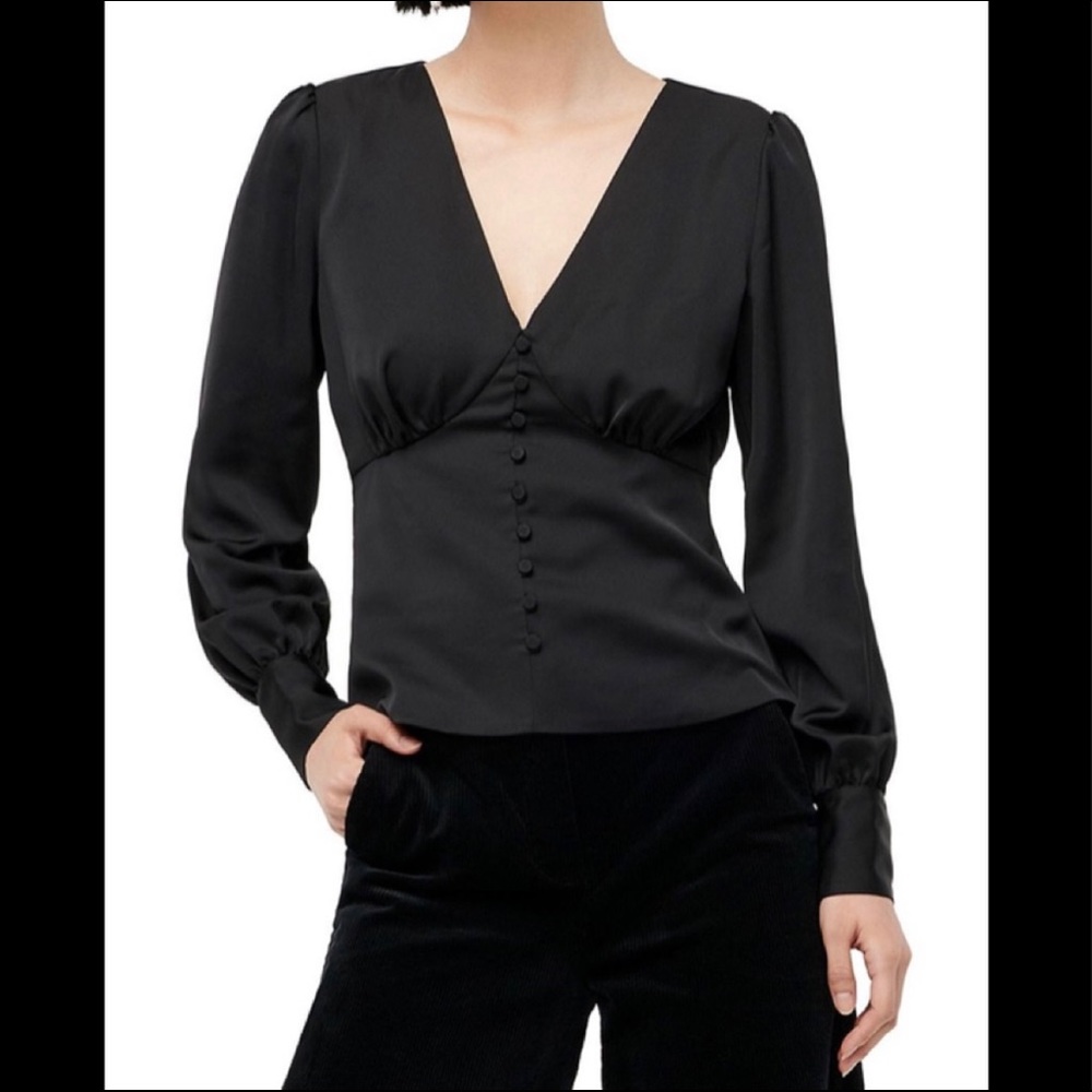 J. Crew Size 8 Deep V-Neck Button Front Satin Blouse
